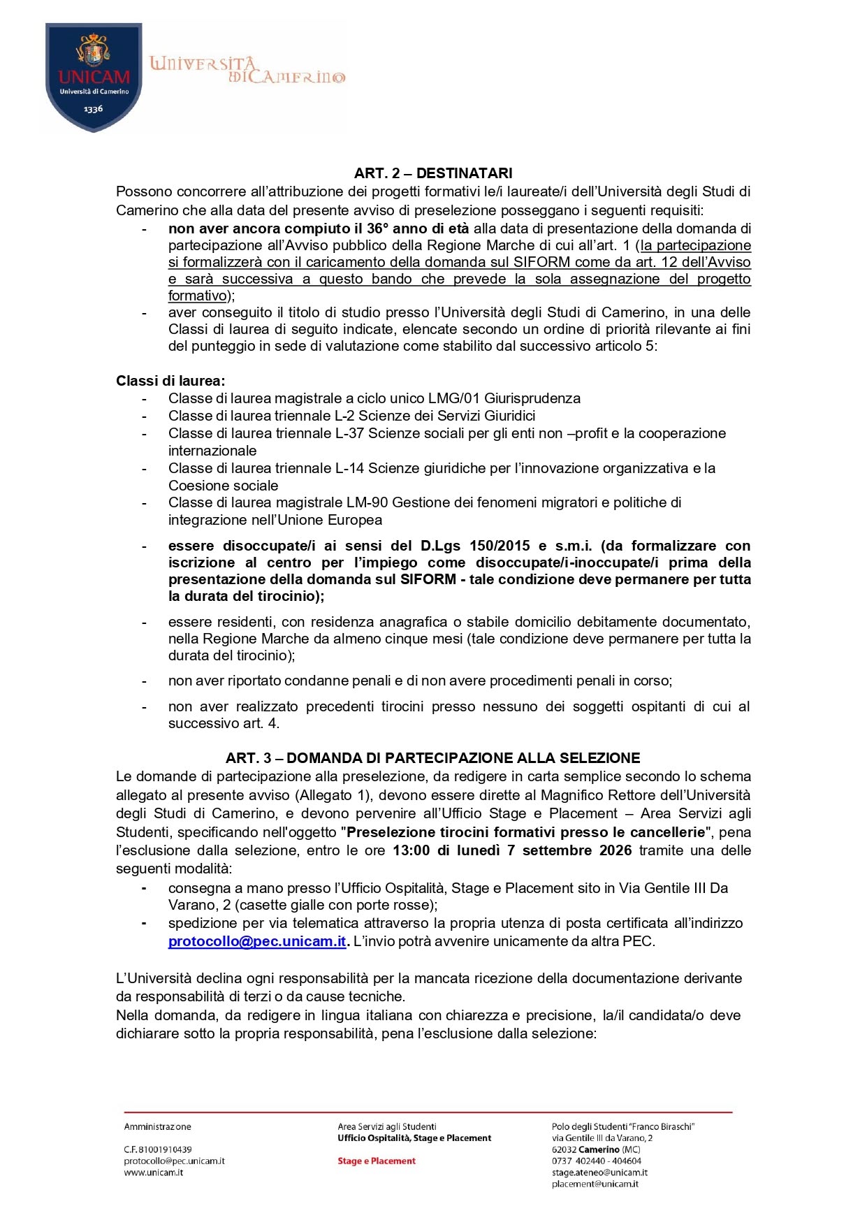 Progetti formativi presso le cancellerie degli Uffici Giudiziari delle Marche