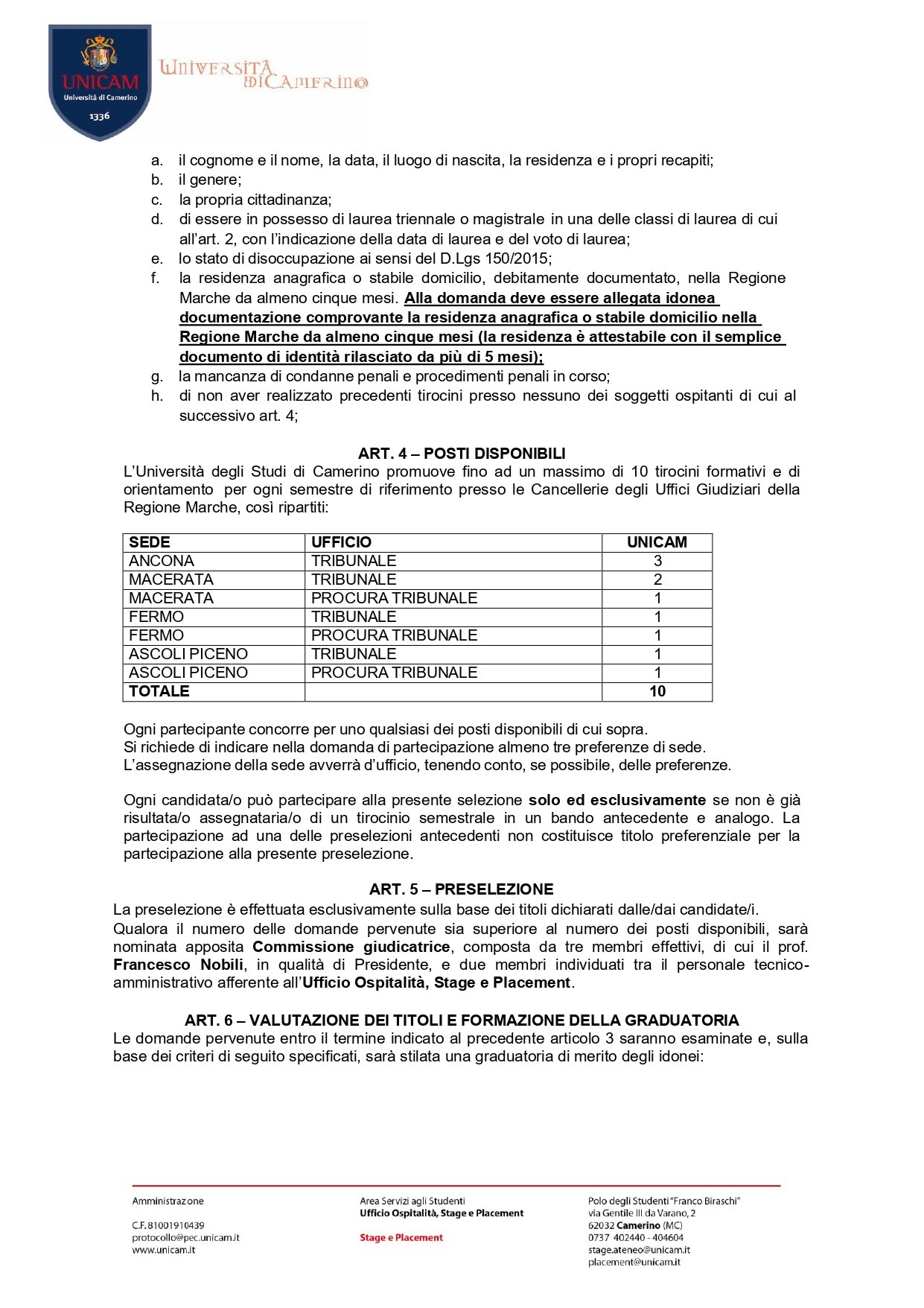 Progetti formativi presso le cancellerie degli Uffici Giudiziari delle Marche