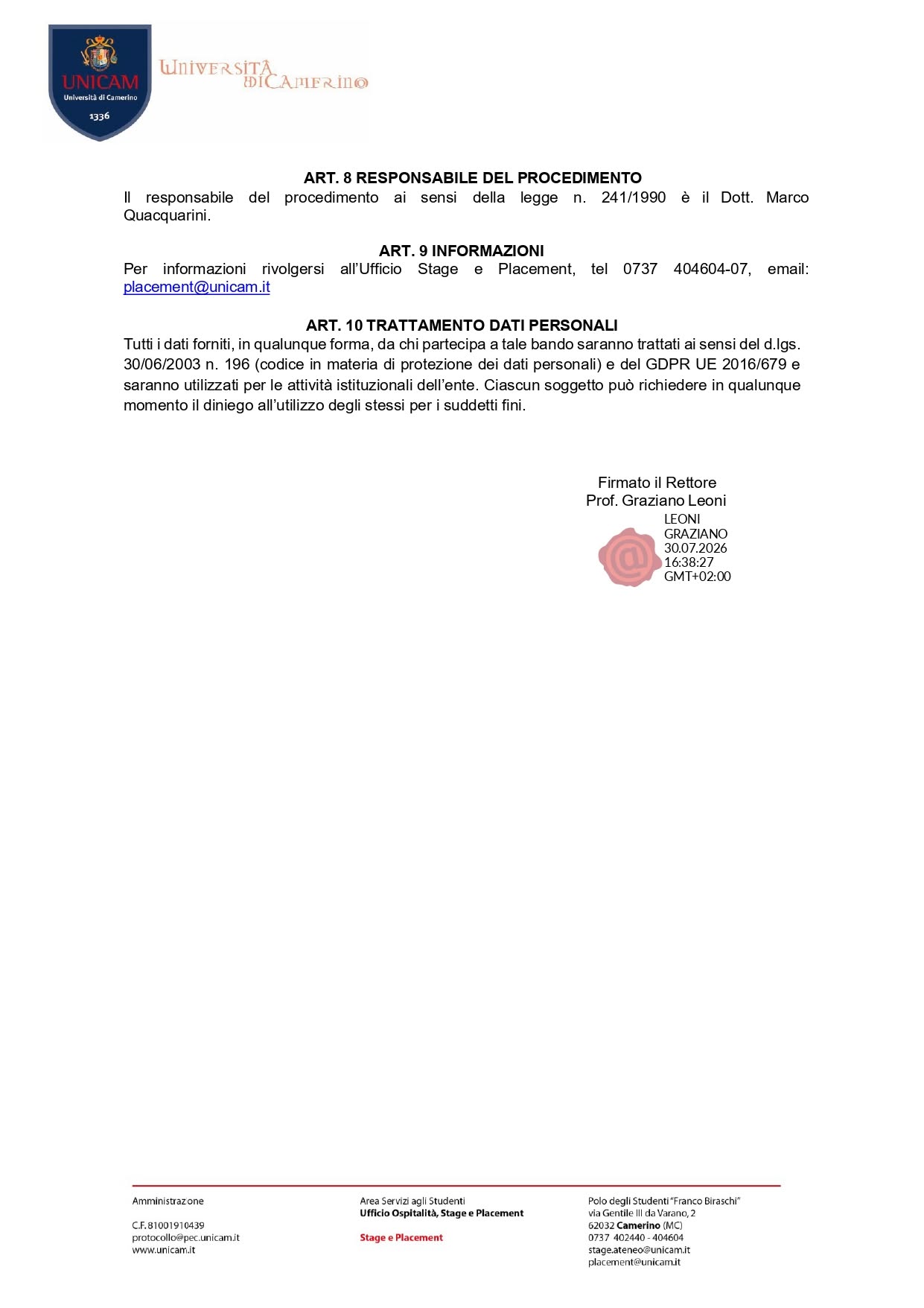 Progetti formativi presso le cancellerie degli Uffici Giudiziari delle Marche