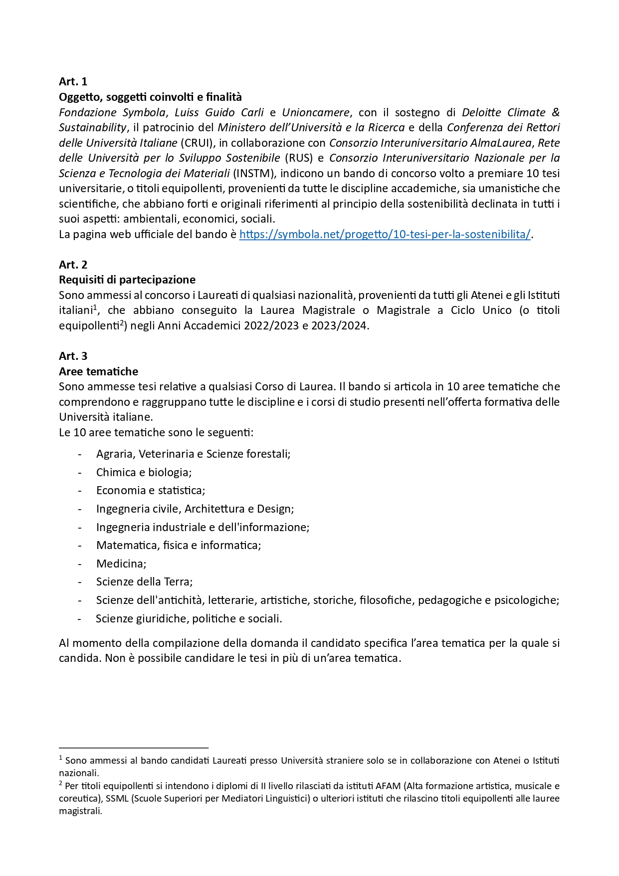 Bando 10 tesi per sostenibilità