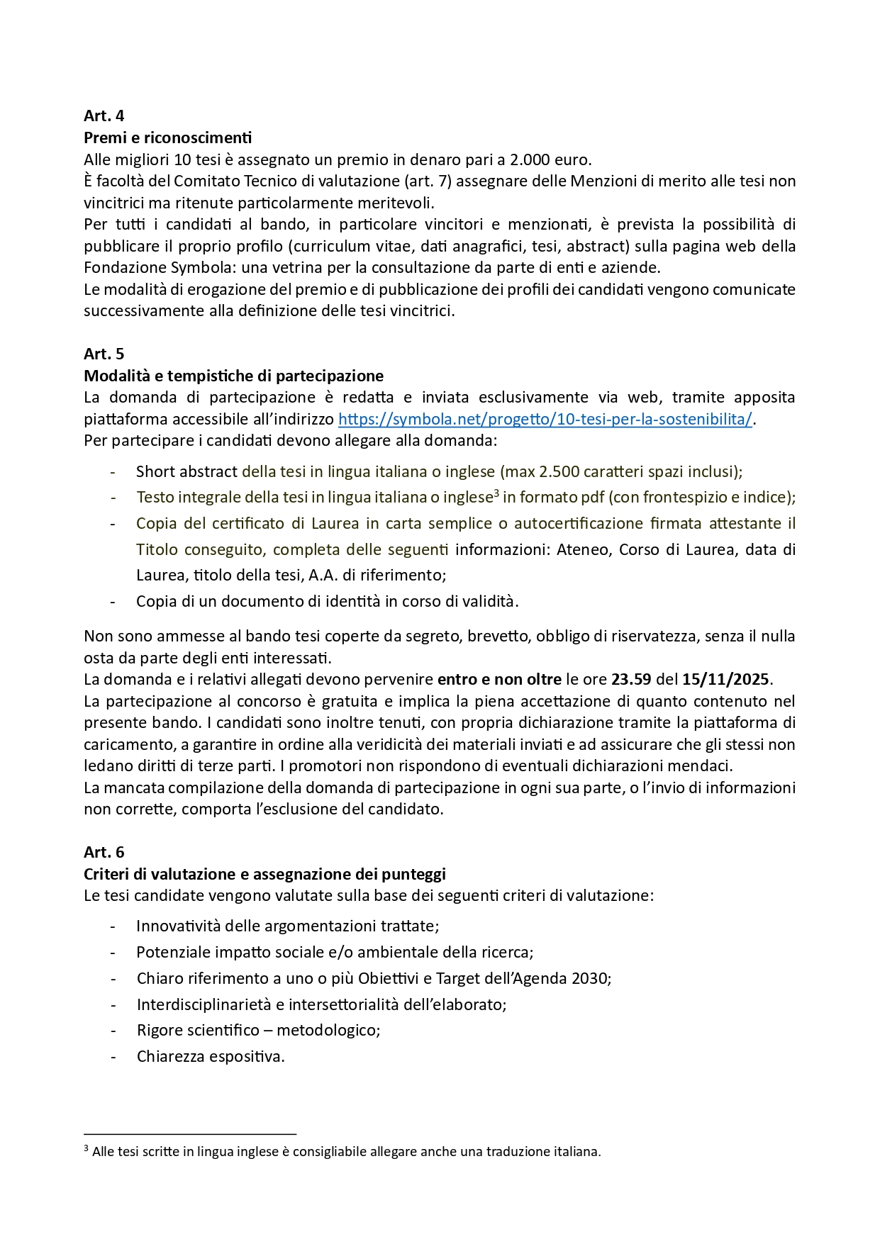 Bando 10 tesi per sostenibilità