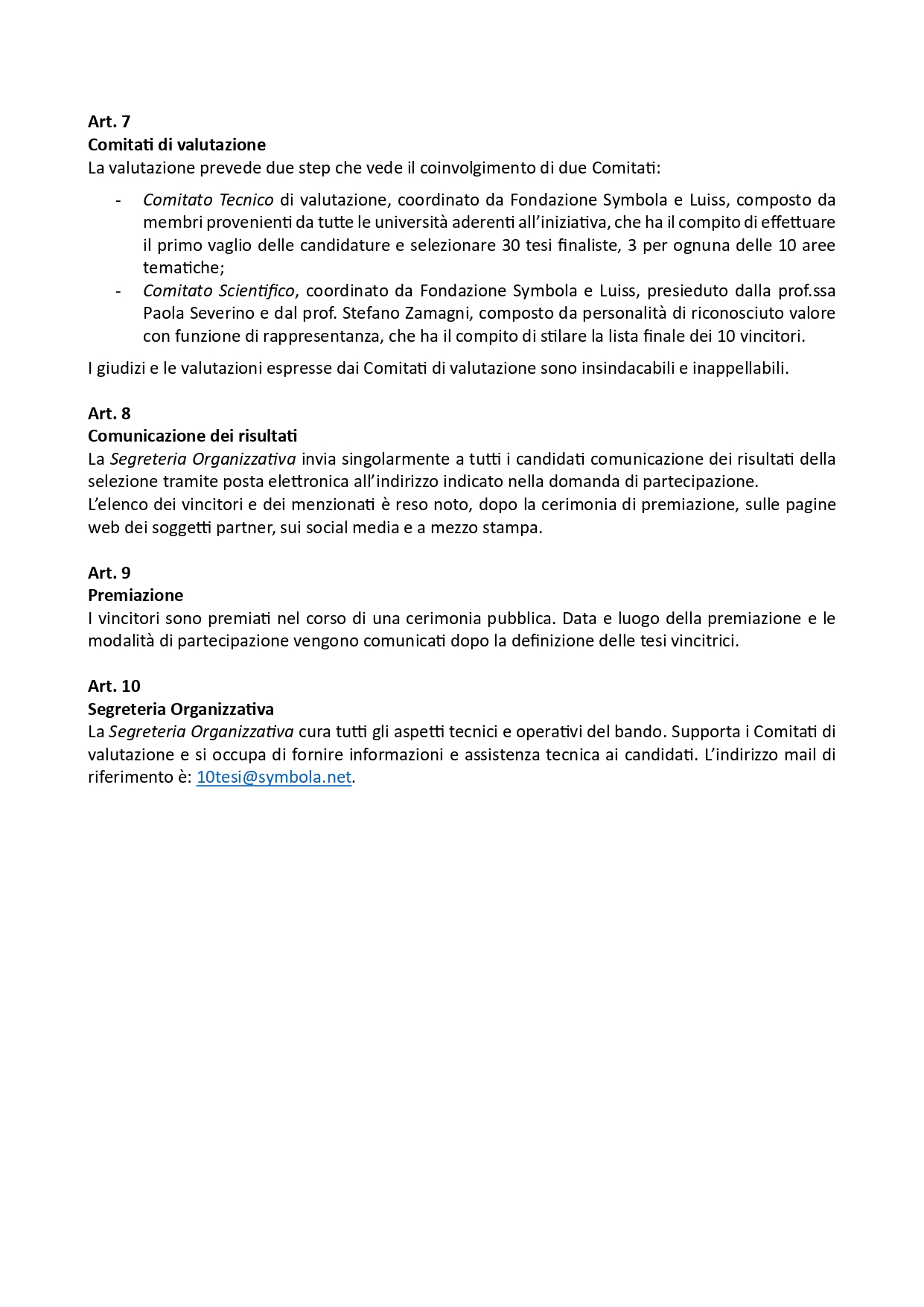 Bando 10 tesi per sostenibilità