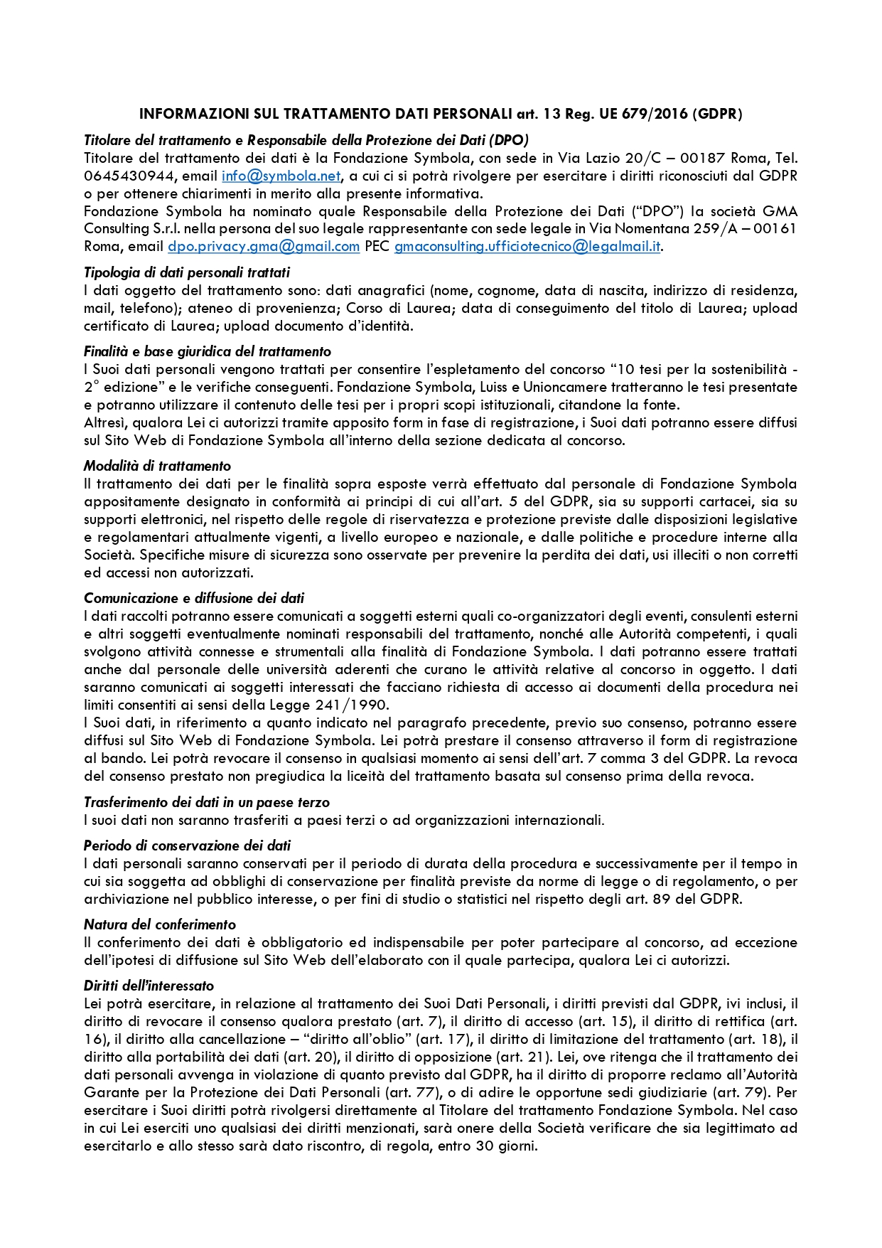 Bando 10 tesi per sostenibilità
