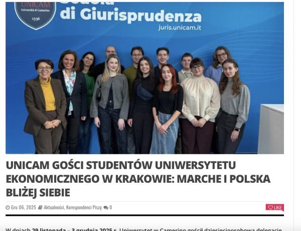 UNICAM GOŚCI STUDENTÓW UNIWERSYTETU EKONOMICZNEGO W KRAKOWIE: MARCHE I POLSKA BLIŻEJ SIEBIE