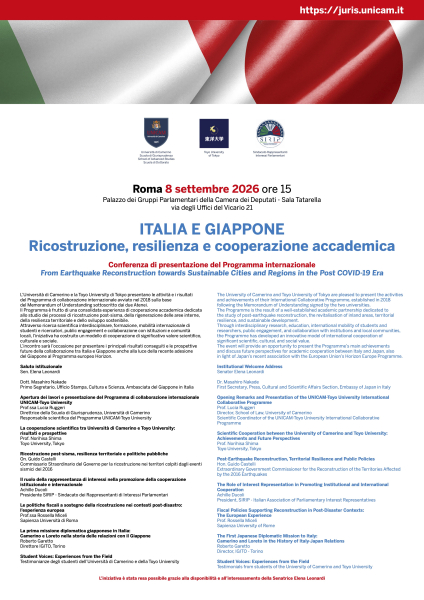 ITALIA E GIAPPONE Ricostruzione, resilienza e cooperazione accademica
