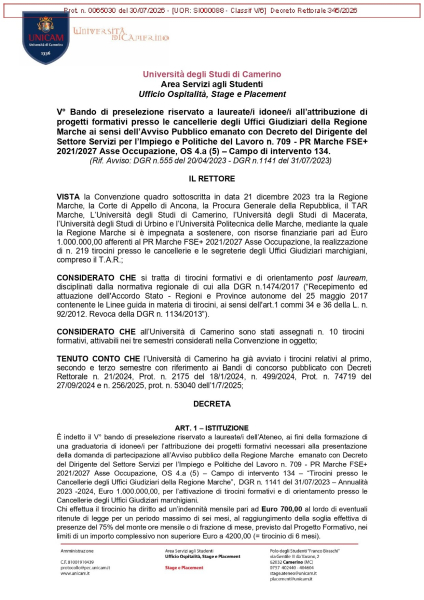 Progetti formativi presso le cancellerie degli Uffici Giudiziari delle Marche