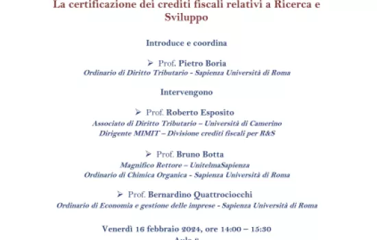 Il Prof. Esposito interviene su "La certificazione dei crediti fiscali relativi a Ricerca e Sviluppo"