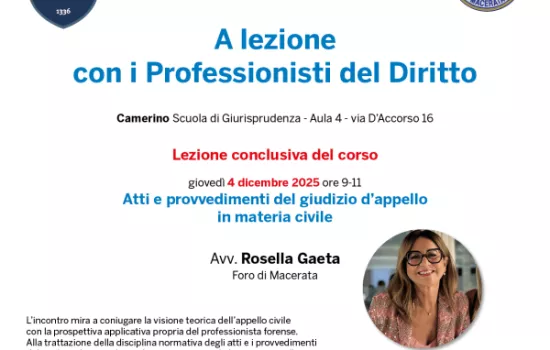 A lezione  con i Professionisti del Diritto - Atti e provvedimenti del giudizio d’appello  in materia civile