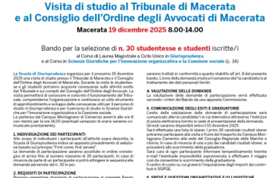 Visita di studio al Tribunale di Macerata ed al Consiglio dell’Ordine degli Avvocati di Macerata