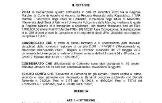 Progetti formativi presso le cancellerie degli Uffici Giudiziari delle Marche