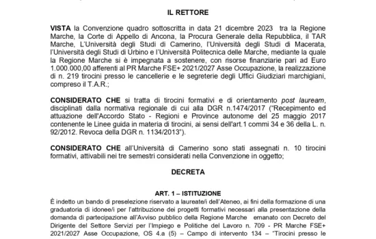 Progetti formativi presso gli Uffici giudiziari delle Marche