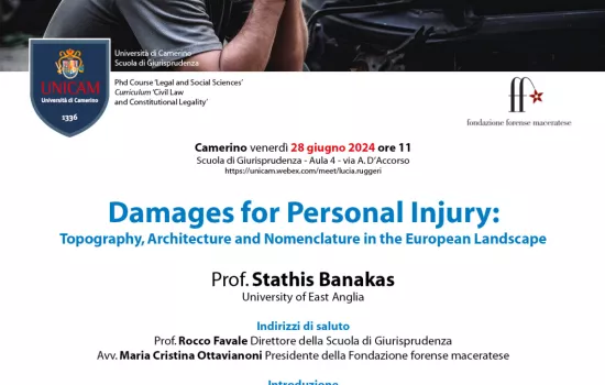 Il Prof. Banakas (University of East Anglia) parlerà su "Damages for Personal Injury: Topography, Architecture and Nomenclature in the European Landscape"